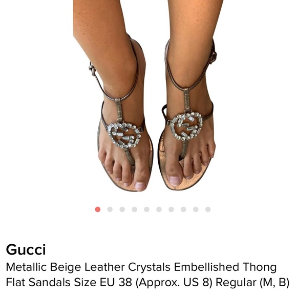 Gucci Metallic Crystals Embellished Thong Sandals